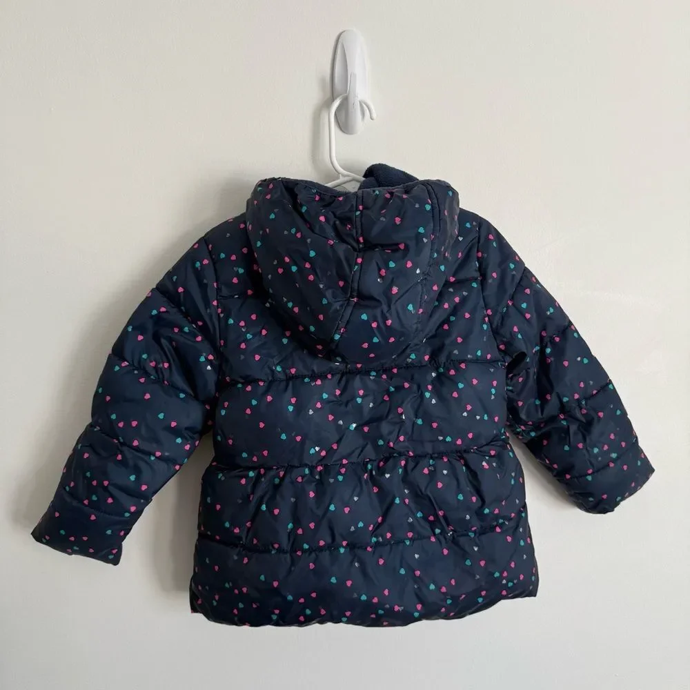 Wonder Nation Puffer Coat Toddler 4T Kids Navy Blue Polka Dot Jacket Girls